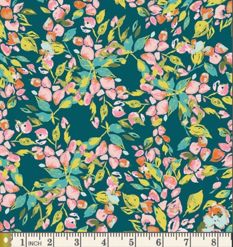 Bougainvillea Evergreen Fabric, Sage Collection by Bari J. For Art Gallery Fabrics