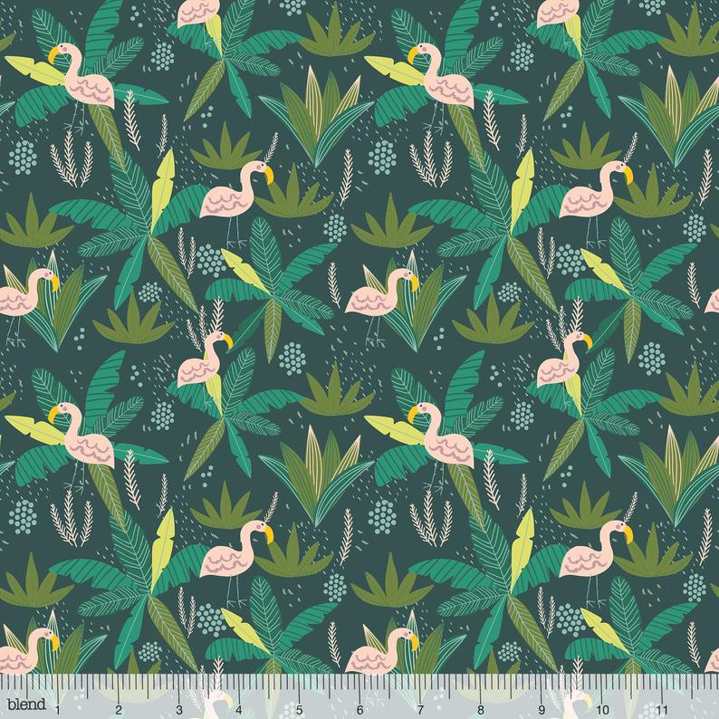 Flamingo Teal, Junglemania Collection by Mia Charro For Blend Fabrics