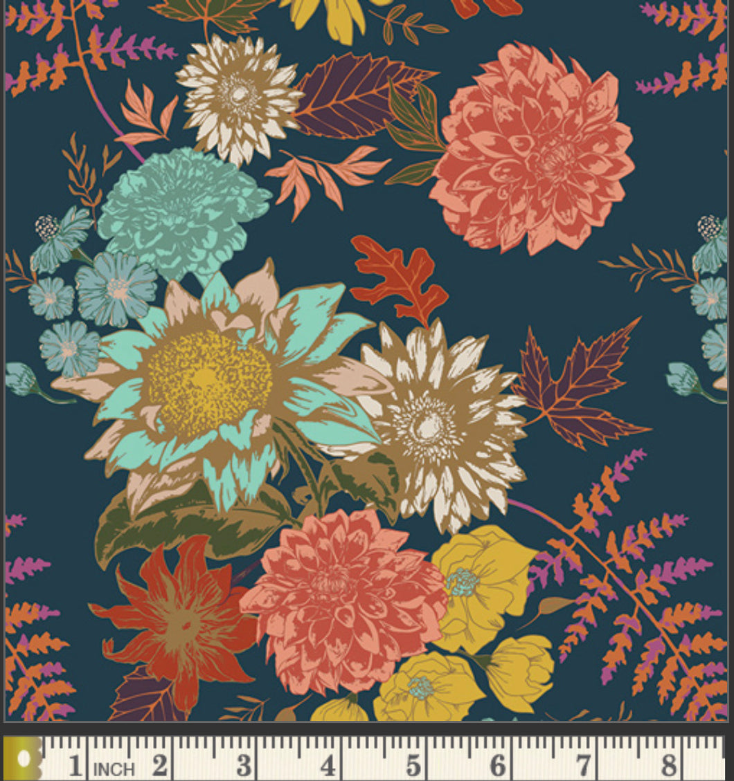Floral Glow Twilit Fabric, Autumn Vibes Collection by Bonnie Christine For Art Gallery Fabrics